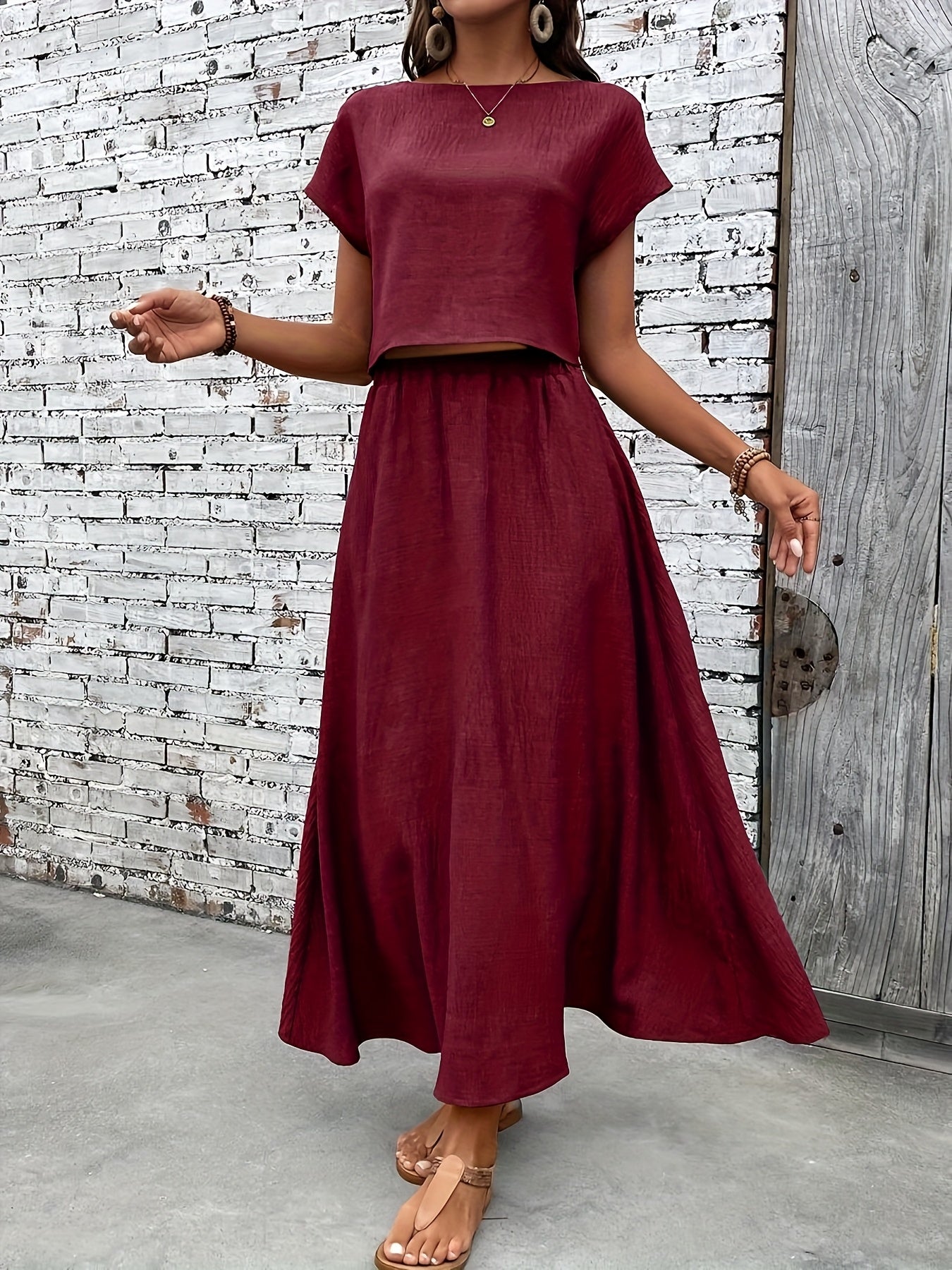 Ensemble deux pièces femme chic style bohème – Top court et jupe longue fluide