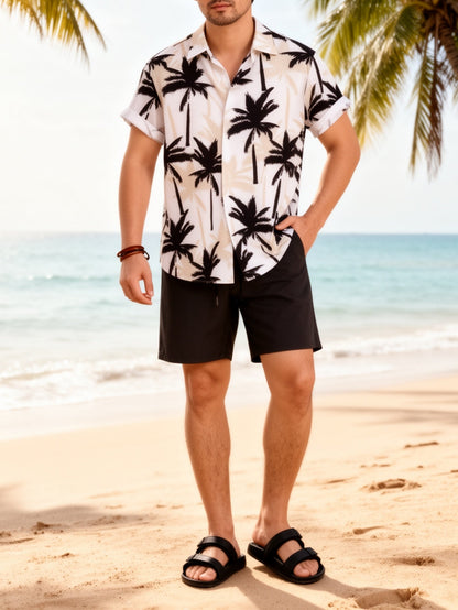 Camicia hawaiana con stampa di palme da uomo - Stile spiaggia casual estivo