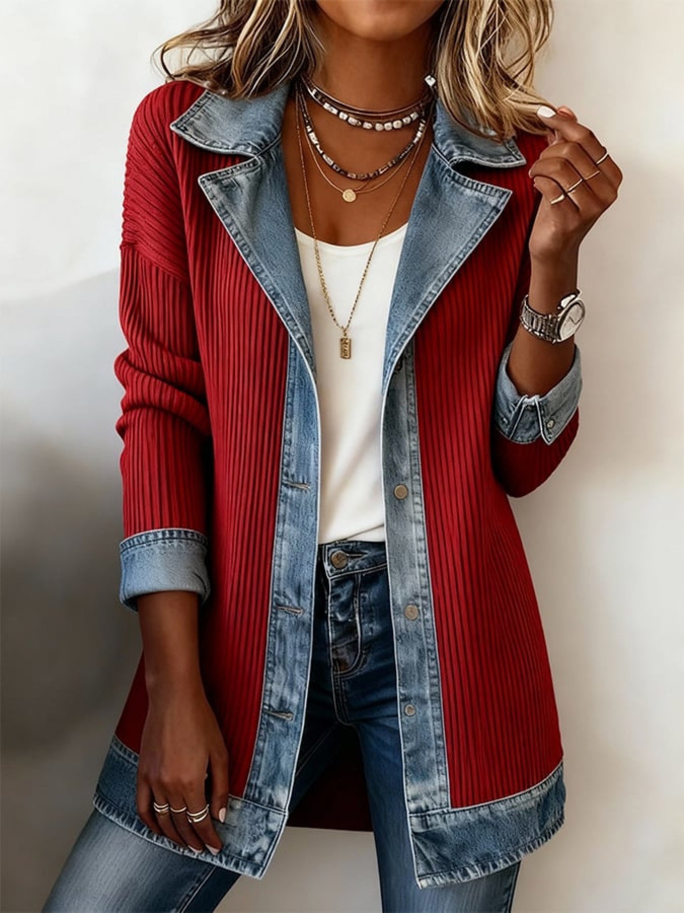 Veste blazer élégante pour femme style urbain chic à revers contrastés