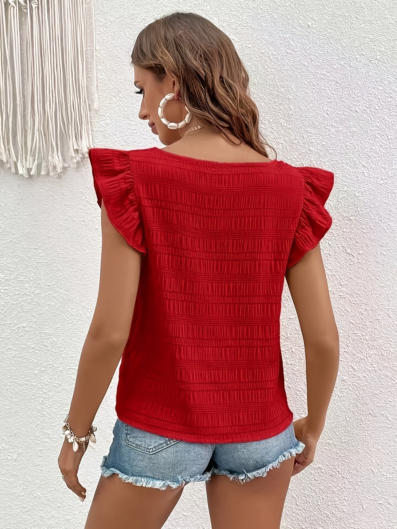 Damenoberteil im Boho-Stil mit Volants und kurzen Ärmeln, lässig für den Sommer