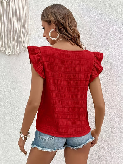 Damenoberteil im Boho-Stil mit Volants und kurzen Ärmeln, lässig für den Sommer