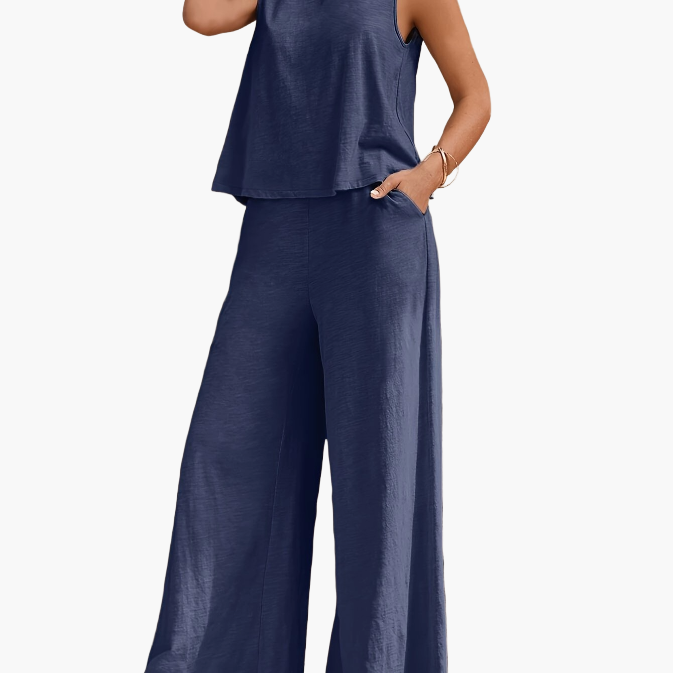 Ensemble décontracté femme – Pantalon large et haut sans manches, style élégant pour l'été