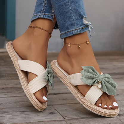 Sandali estivi con fiocco per donna, stile casual e chic