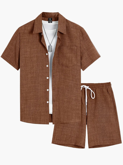 Ensemble décontracté haut et short pour homme, style été, col à revers, idéal loisirs et vacances