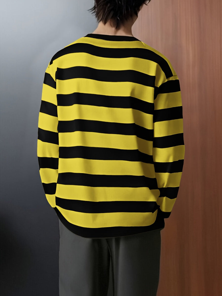 Afslappet stribet langærmet T-shirt til mænd med rund hals