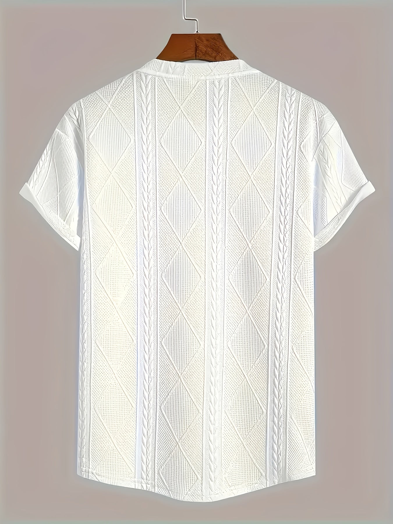 T-shirt homme style casual à motif tricot, col rond, manches courtes, idéal pour l’été