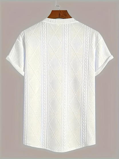 T-shirt homme style casual à motif tricot, col rond, manches courtes, idéal pour l’été