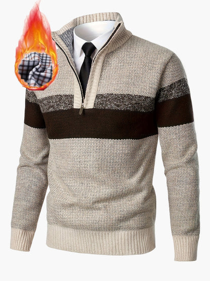 Herrepullover med lynlås og høj hals i casual business-stil, varm til efterår og vinter