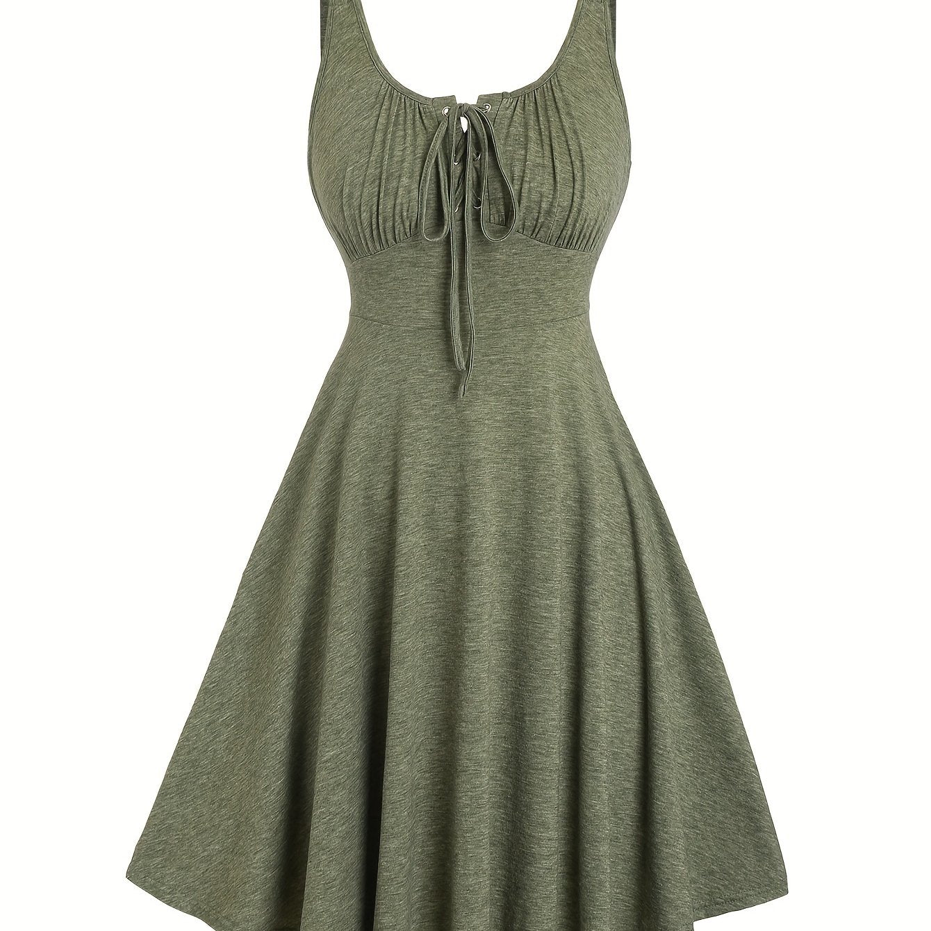 Lässiges Damenkleid mit Ausschnitt und Ösen-Trägern, ausgestellter Frühling-Sommer-Stil  