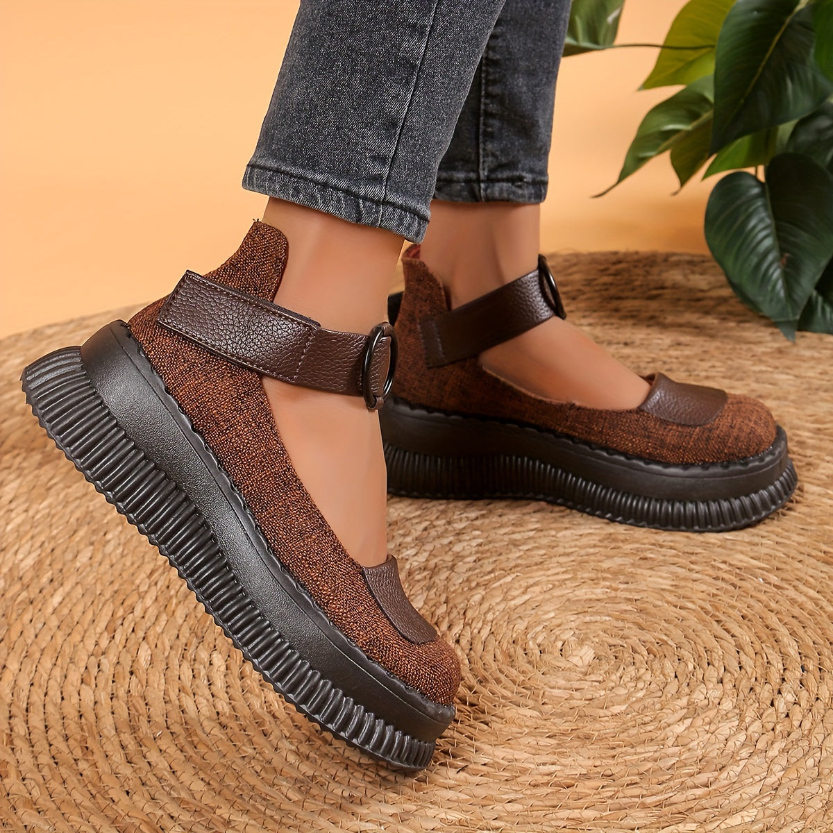 Chaussures bateau vintage pour femme à bout rond et bride boucle – Style décontracté