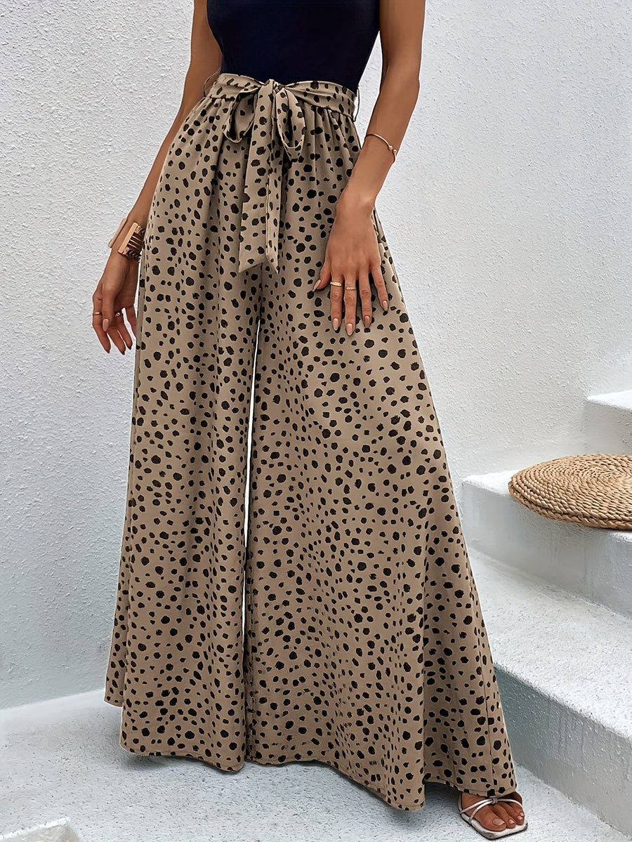 Weite Damenhose mit Punkten, eleganter Stil für Frühling/Sommer mit gebundenem Gürtel  