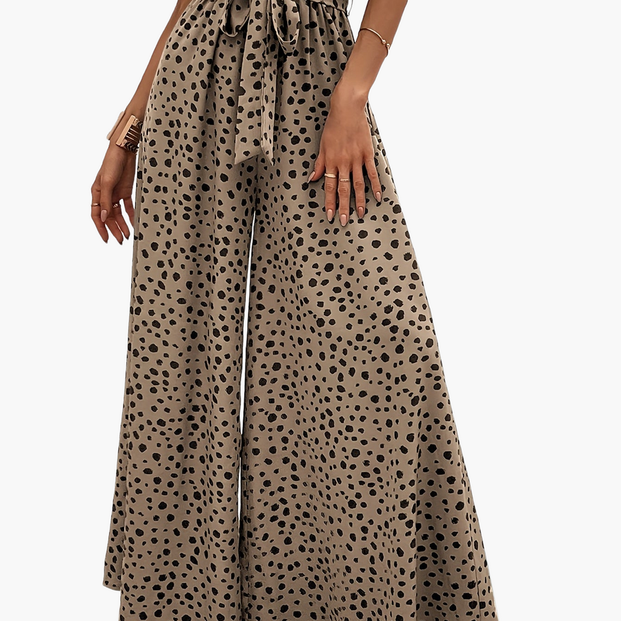 Weite Damenhose mit Punkten, eleganter Stil für Frühling/Sommer mit gebundenem Gürtel  
