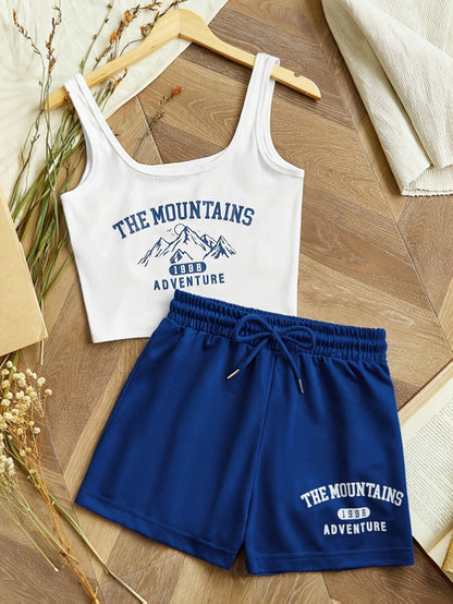 Ensemble Décontracté Femme Style Aventure Montagne – Top Court et Short, Look Sportif et Estival