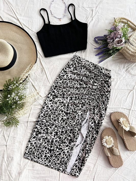 Completo donna gonna a fiori e top con spalline stile vacanze eleganti