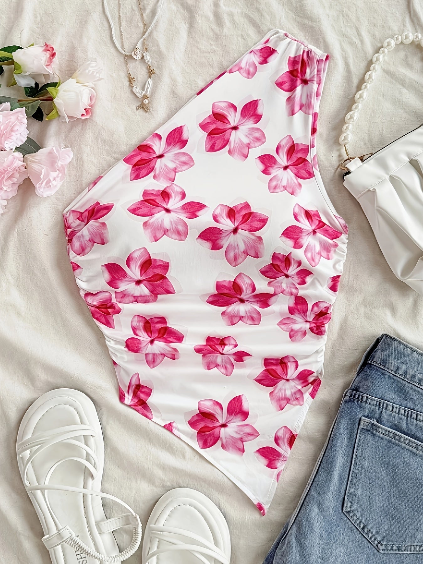 Body une épaule motif floral style élégant pour femme – Idéal printemps/été