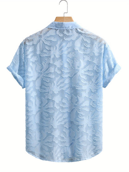 Herreskjorte med korte ærmer og præget blomsterprint, elegant sommerstil