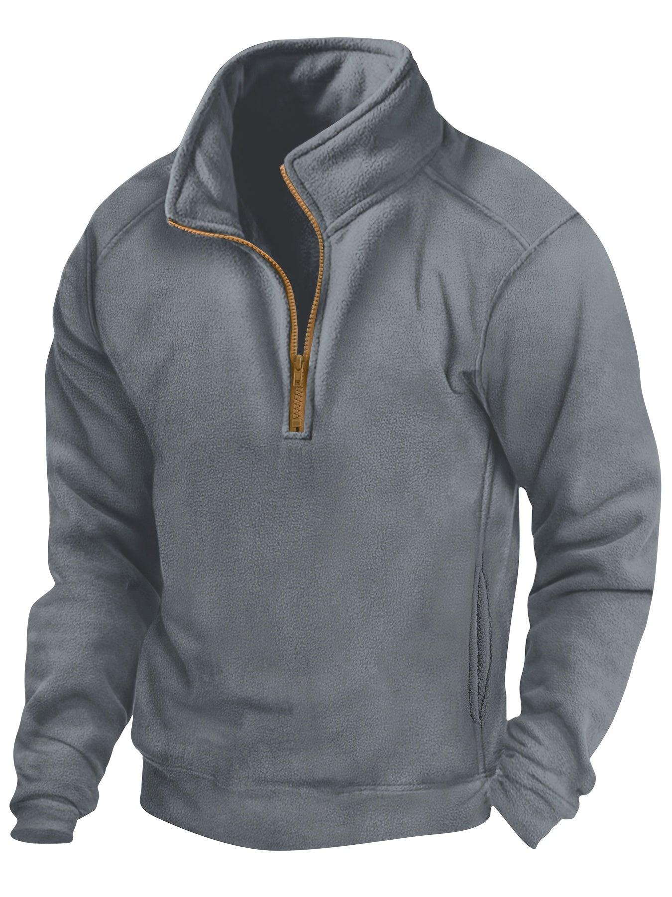 Polaire Homme Demi-Zip Col Montant Manches Longues Poches Latérales