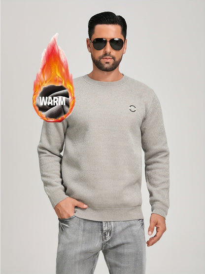 Sweat-shirt polaire homme à col rond, doublure chaude et côtelée, pull uni décontracté