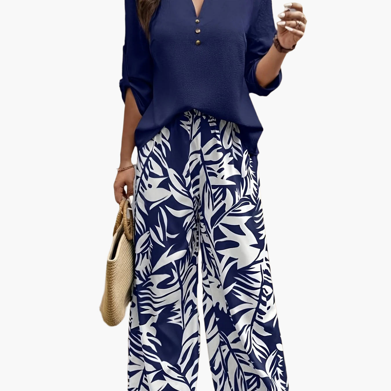 Conjunto elegante para mujer, estilo casual chic, ideal para primavera/verano