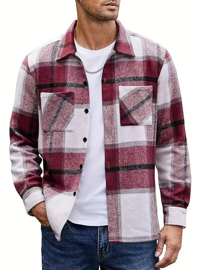Chemise à carreaux homme coupe décontractée avec poches boutonnées marron clair et blanc