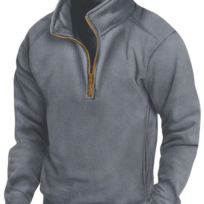 Polaire Homme Demi-Zip Col Montant Manches Longues Poches Latérales