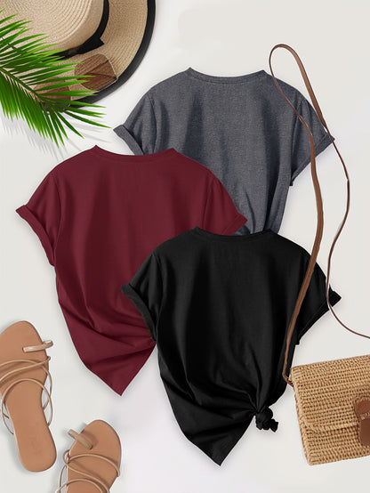 Set of 3 basic crew neck t-shirts for women – Casual and versatile style
