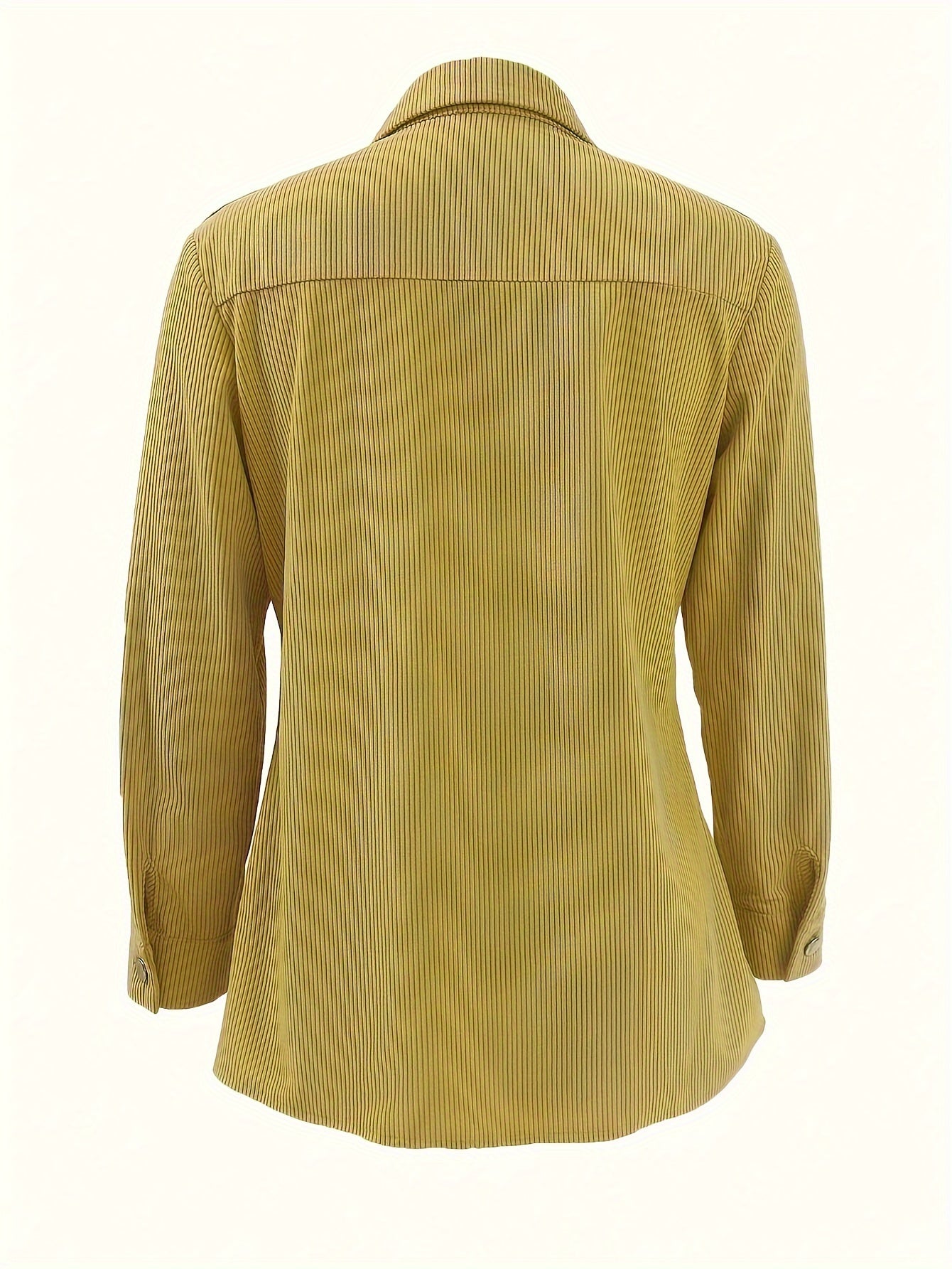 Surchemise Femme Côtelée Jaune Manches Longues Boutons Pression