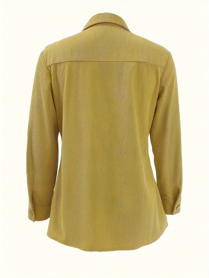 Surchemise Femme Côtelée Jaune Manches Longues Boutons Pression