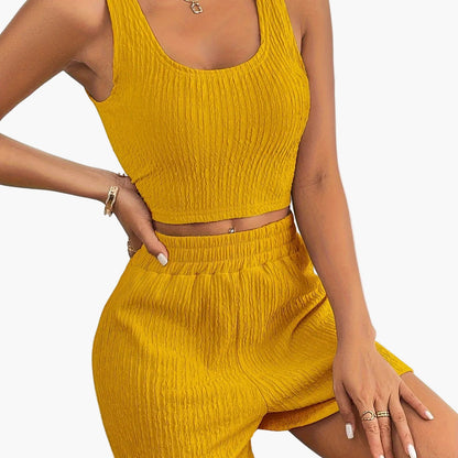 Ensemble décontracté femme deux pièces top court et short style élégant pour l'été