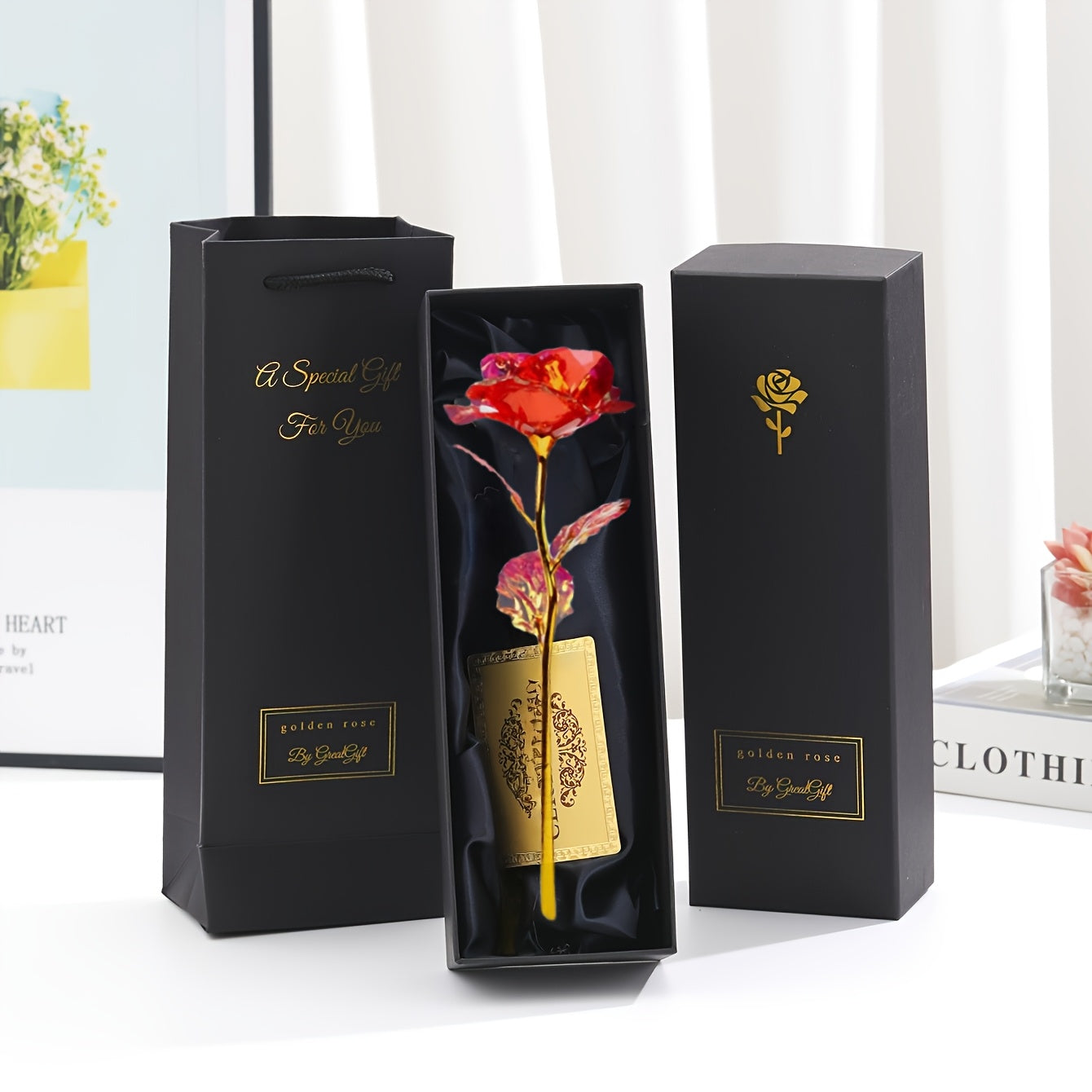 Rose décorative en coffret cadeau – Idée cadeau romantique pour femme – Objet d’ornement élégant