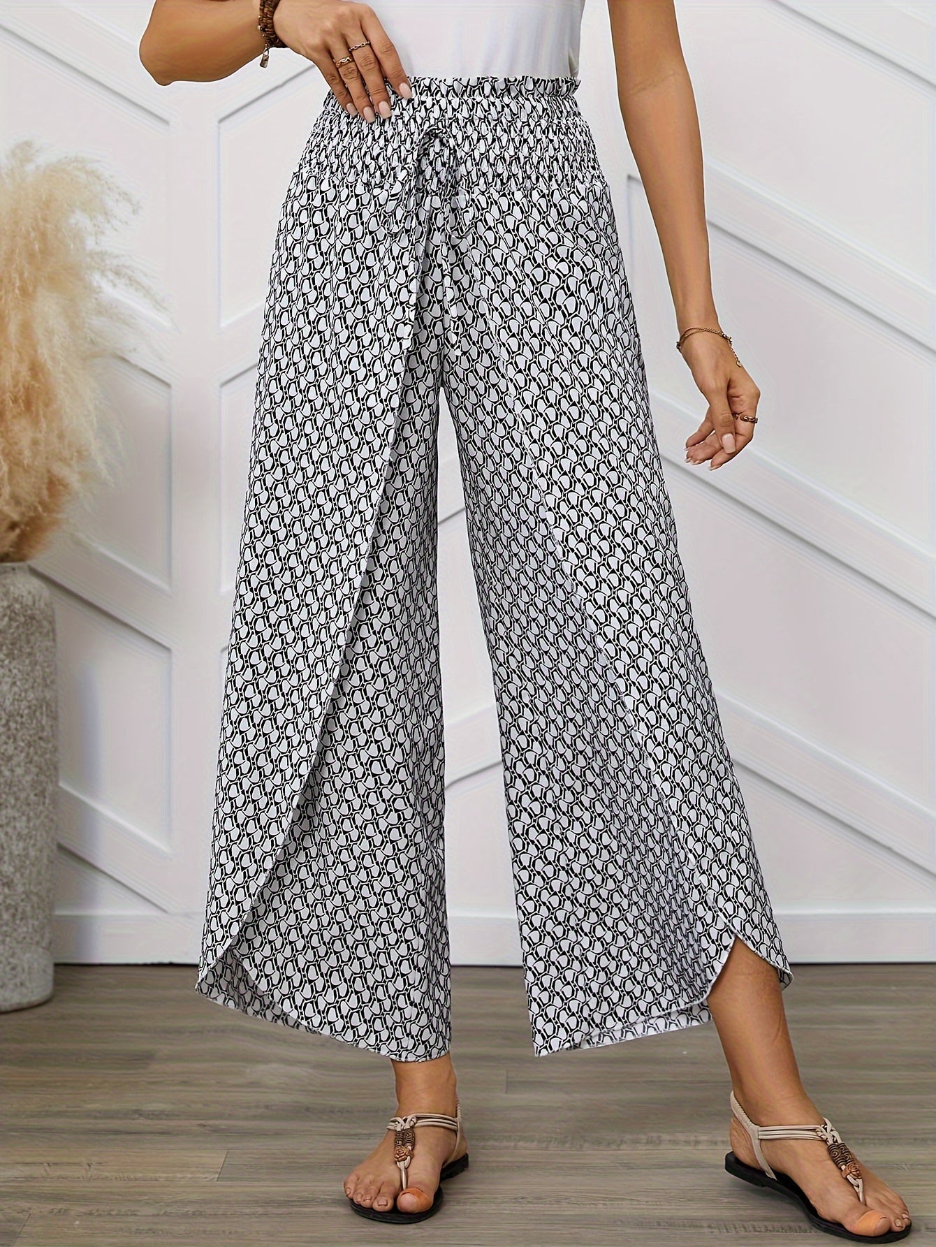 Weite Damenhose im eleganten Stil mit geometrischem Muster für Frühling/Sommer
