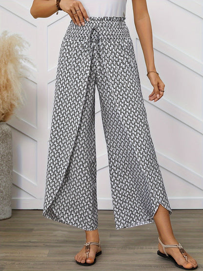 Weite Damenhose im eleganten Stil mit geometrischem Muster für Frühling/Sommer