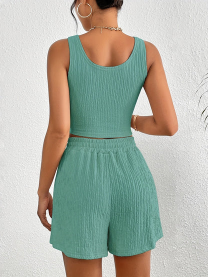 Ensemble décontracté femme deux pièces top court et short style élégant pour l'été