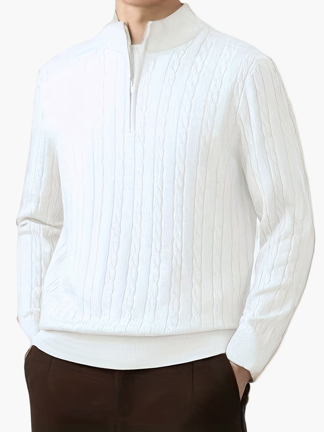 Heren trui met halve rits, casual stijl, met kabelpatroon voor herfst-winter