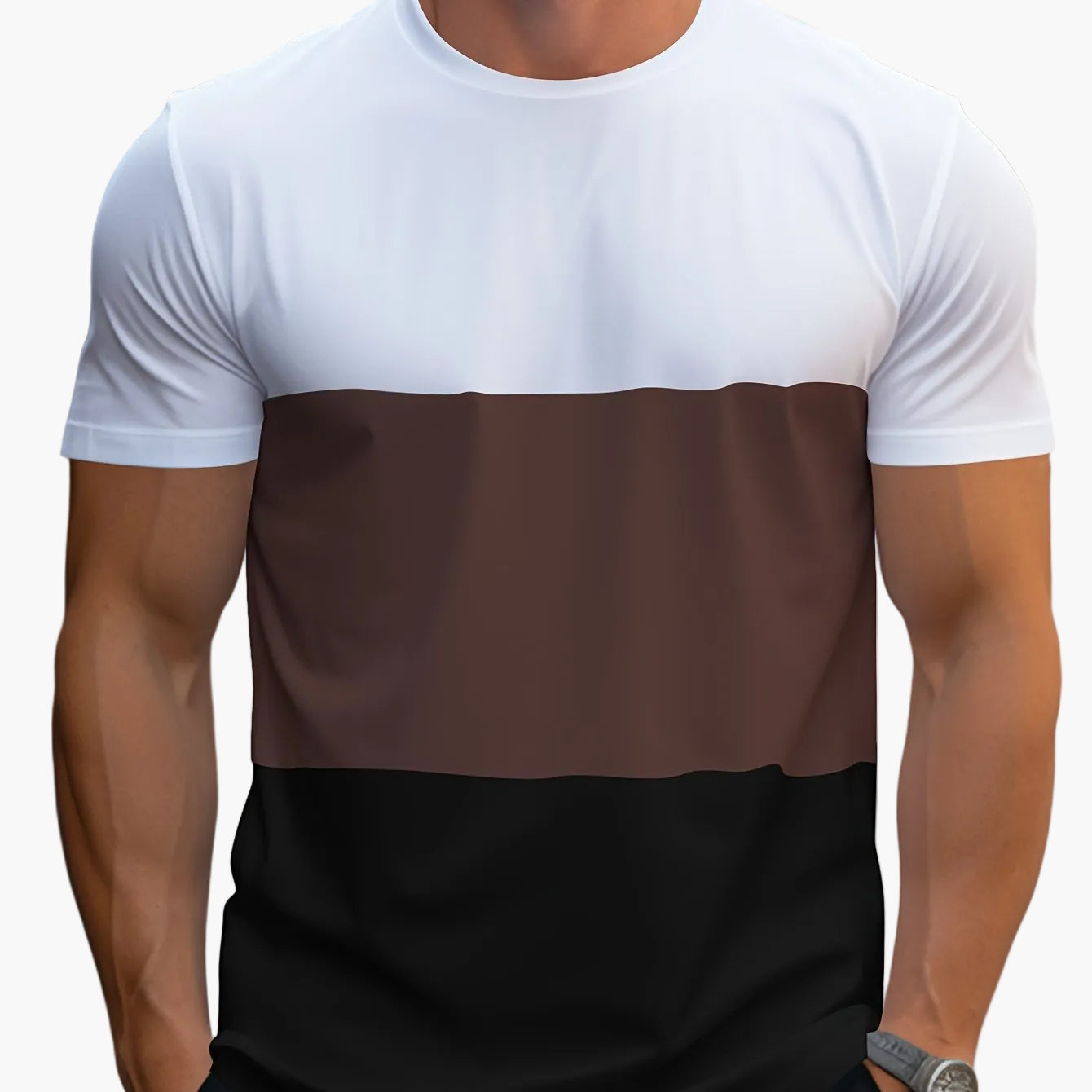 T-shirt Homme Style Décontracté à Bandes Contraste pour Usage Quotidien