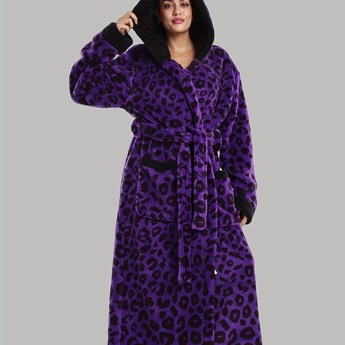 Robe de Chambre Femme Longue à Capuche Motif Léopard