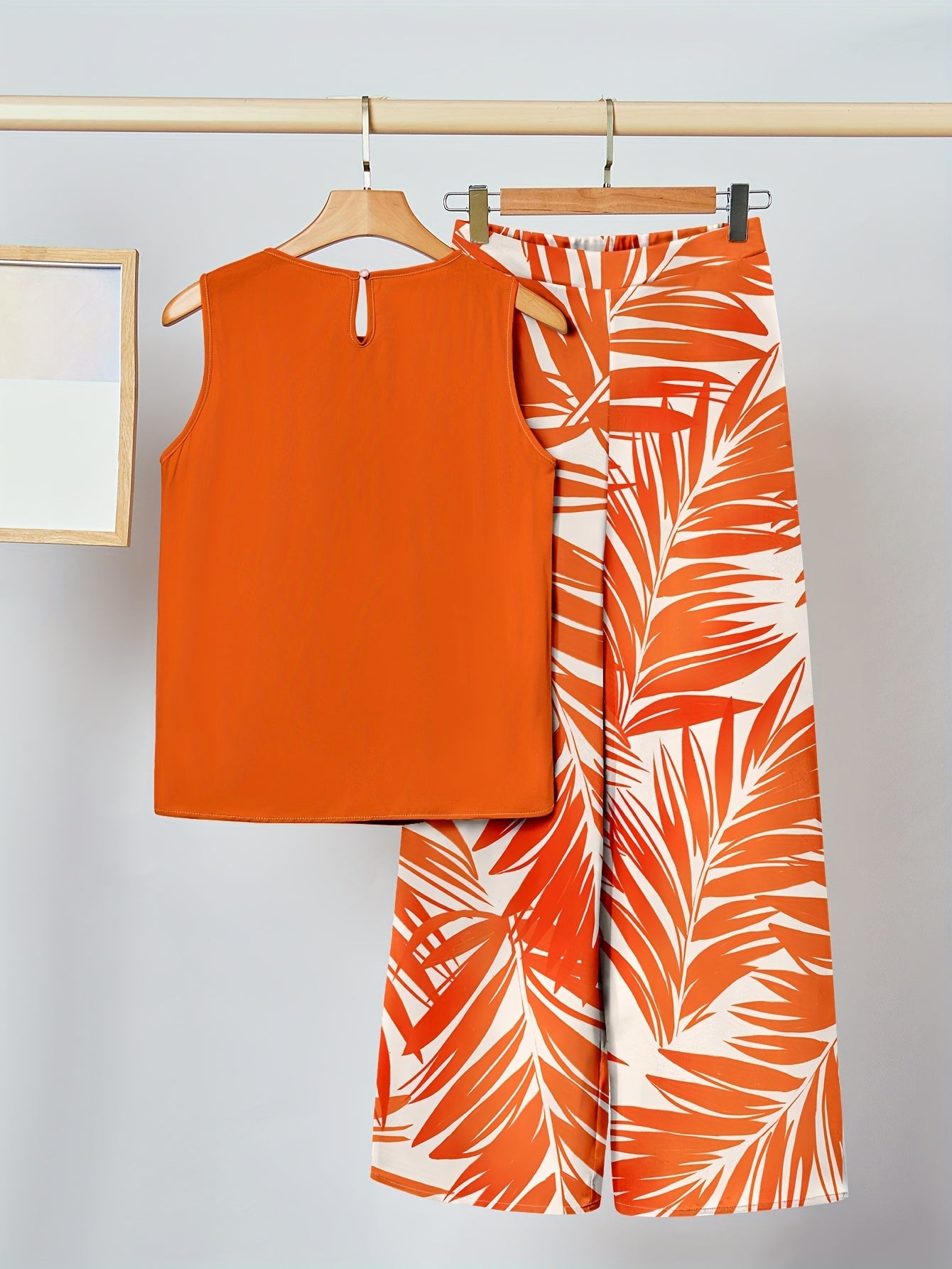 Completo casual donna – Outfit chic tropicale con motivo fogliame, stile ampio ideale per estate e vacanze
