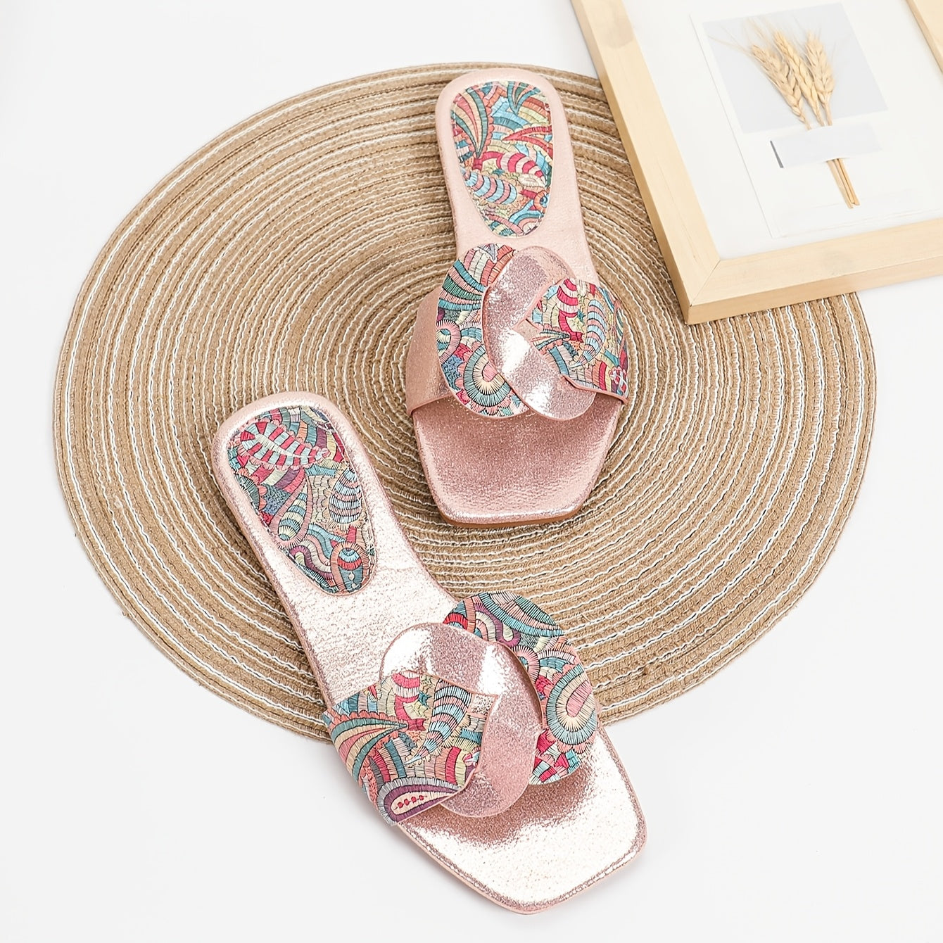 Sandales Plates Femme Style Bohème Chic à Motifs Paisley – Idéales pour Été et Sorties Décontractées