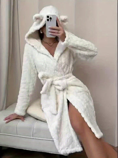 Robe de Chambre Femme à Capuche Ourson Douce Lavande