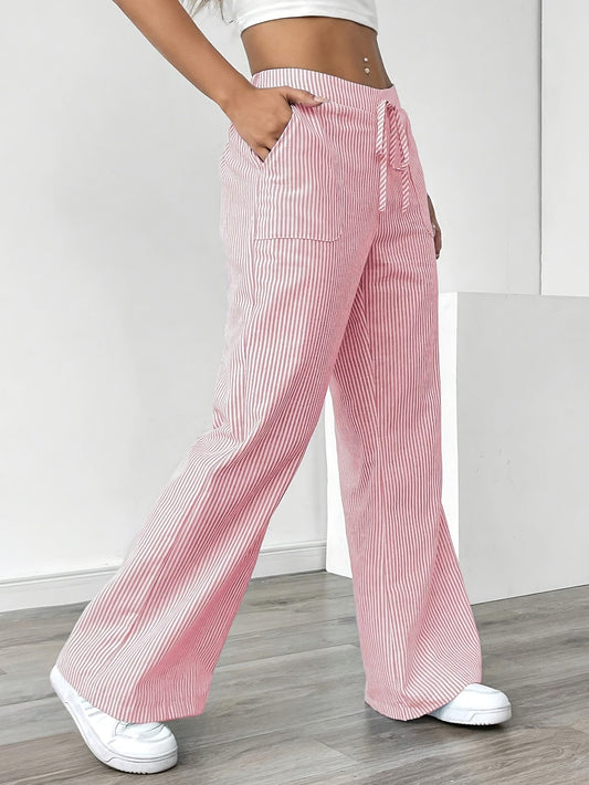 Pantalon large femme style décontracté à rayures pour le printemps et l'été
