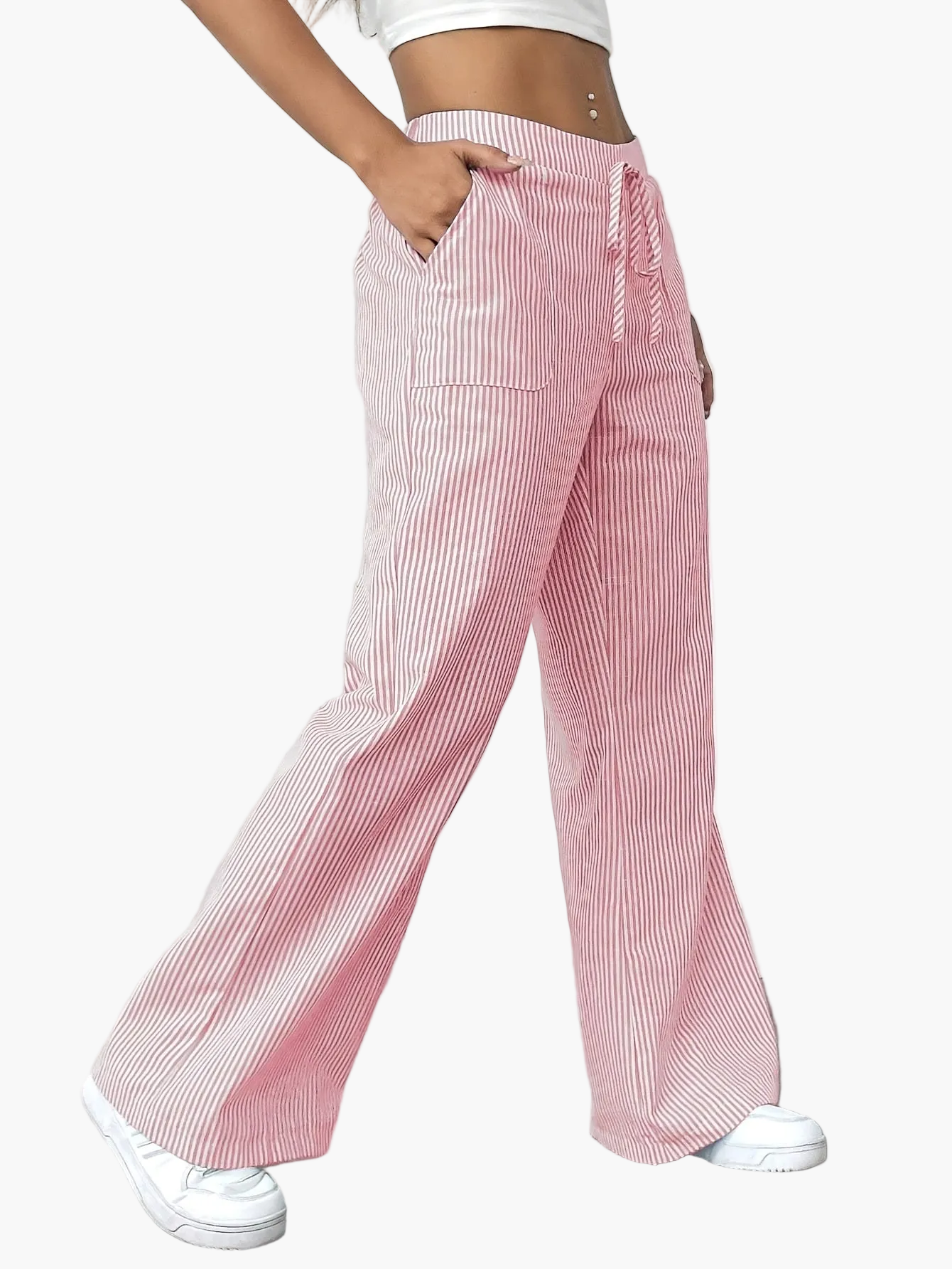 Pantalon large femme style décontracté à rayures pour le printemps et l'été