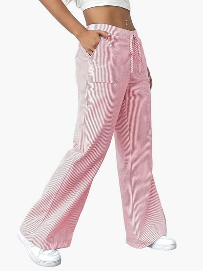 Pantalon large femme style décontracté à rayures pour le printemps et l'été