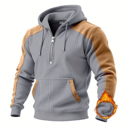 Sweat à Capuche Homme Bicolore Matelassé avec Fermeture Éclair et Poche Kangourou