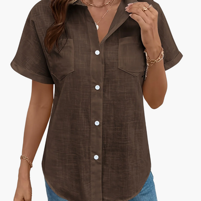 Camisa casual de mujer con mangas cortas y estampado de pájaros para un look chic primavera verano