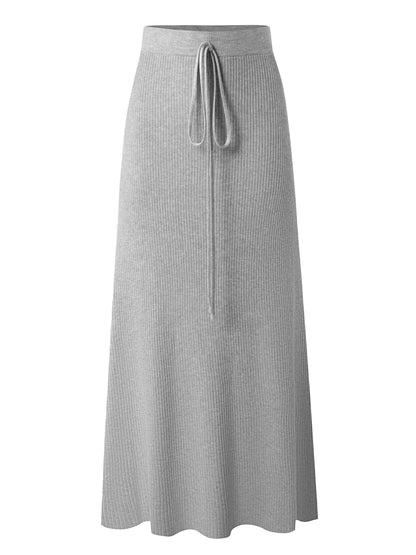 Lange damesrok met hoge taille, casual elegante stijl met ceintuur