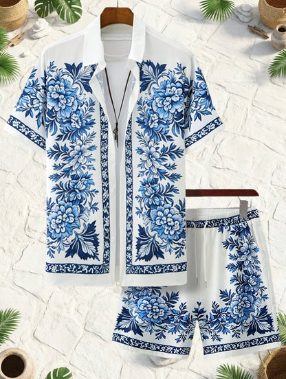 Casual herenset met bloemenprint in vakantiesfeer voor de zomer