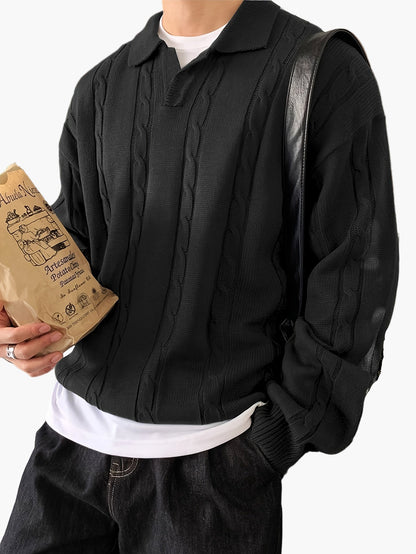 Maglione polo casual da uomo stile intrecciato maniche lunghe per tempo libero e uscite