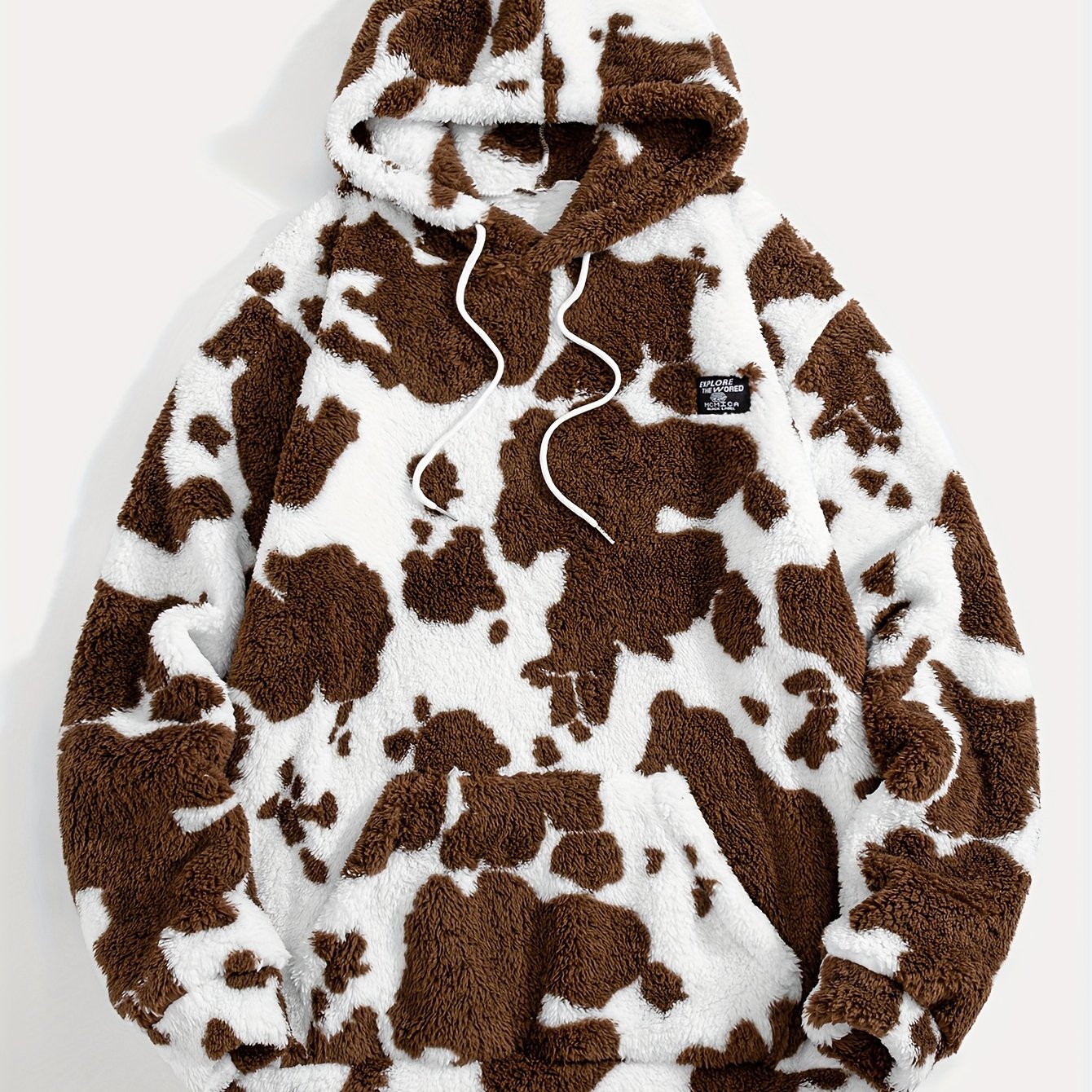 Sweat à capuche Sherpa motif peau de vache bicolore avec poche kangourou