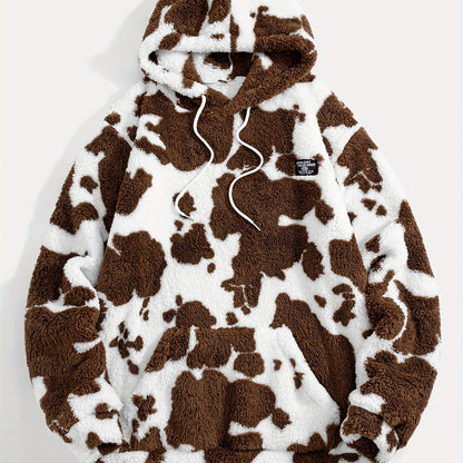 Sweat à capuche Sherpa motif peau de vache bicolore avec poche kangourou
