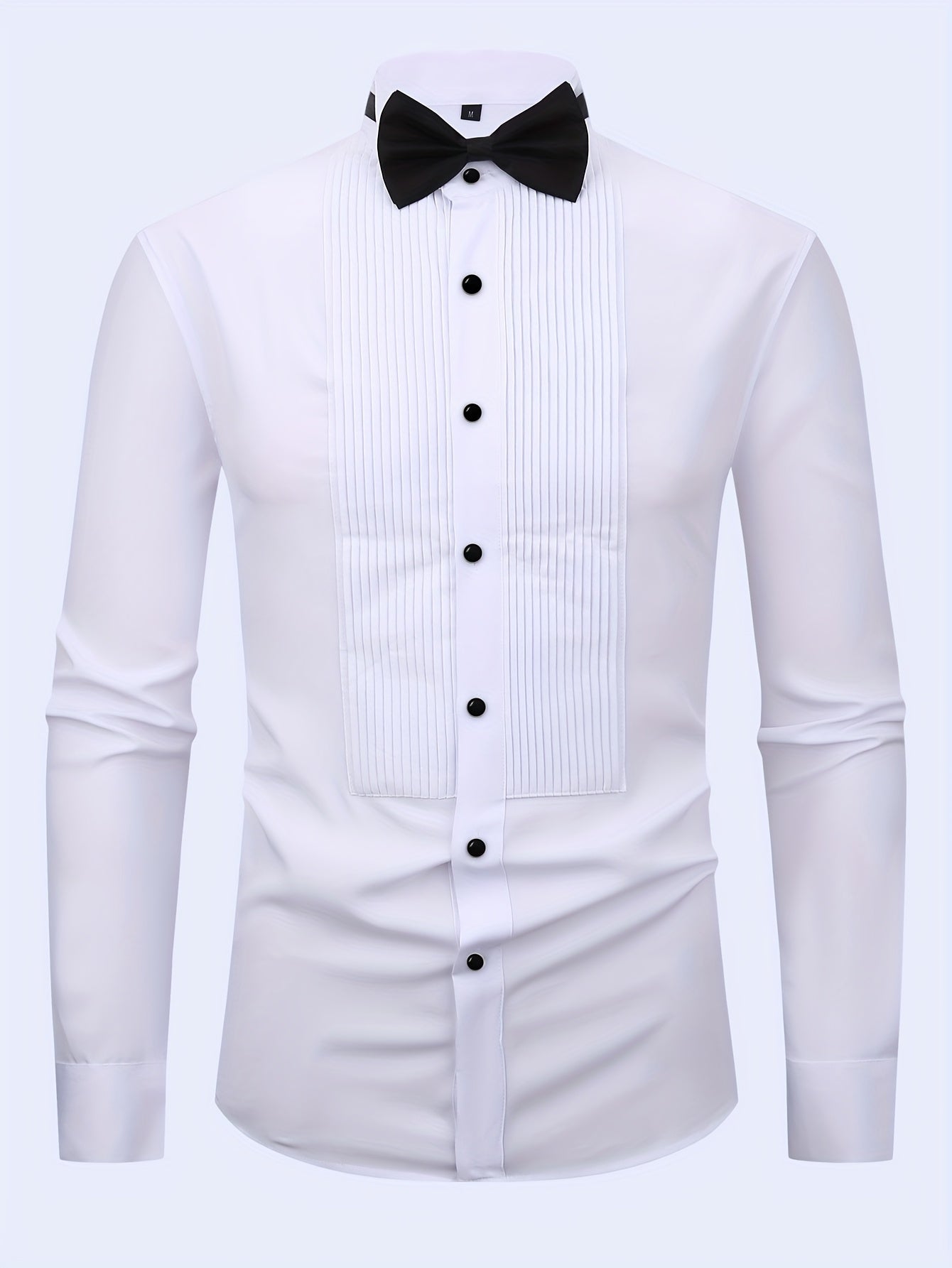 Chemise habillée homme blanche avec plastron plissé et boutons noirs